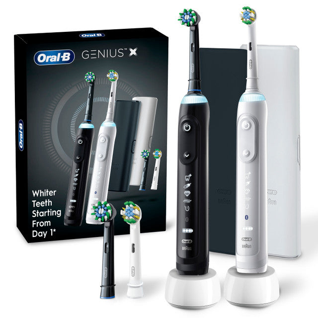 Oral-B Genius X Rechargeable Electric Toothbrush Twin Pack, Black and White