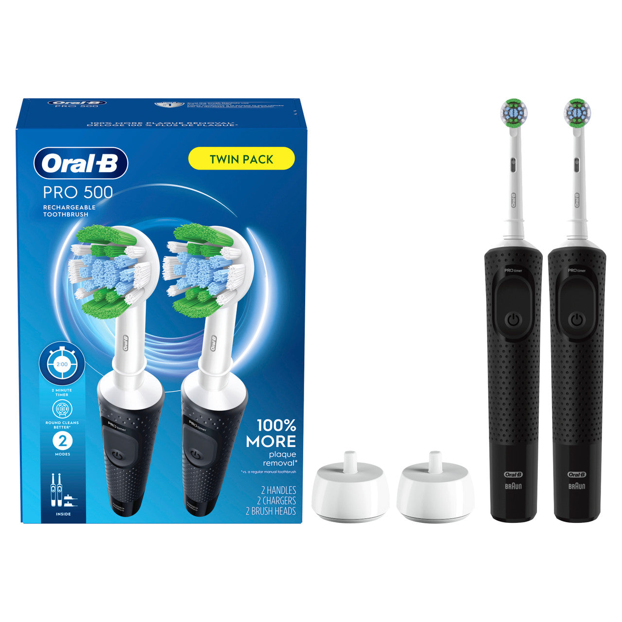 Pro 500 Rechargeable Electric Toothbrush Twin Pack